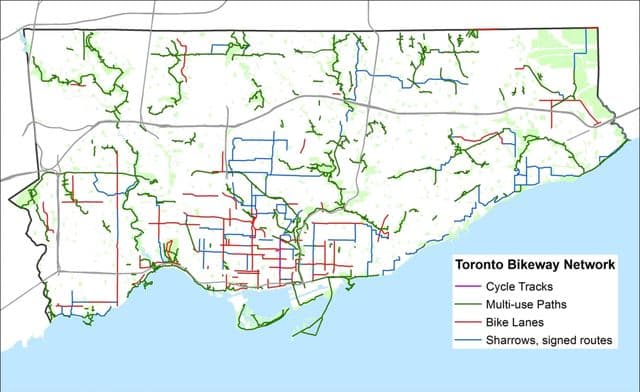 Mapa da ciclovia de Toronto