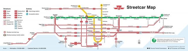 Mapa das estações de eléctrico de Toronto
