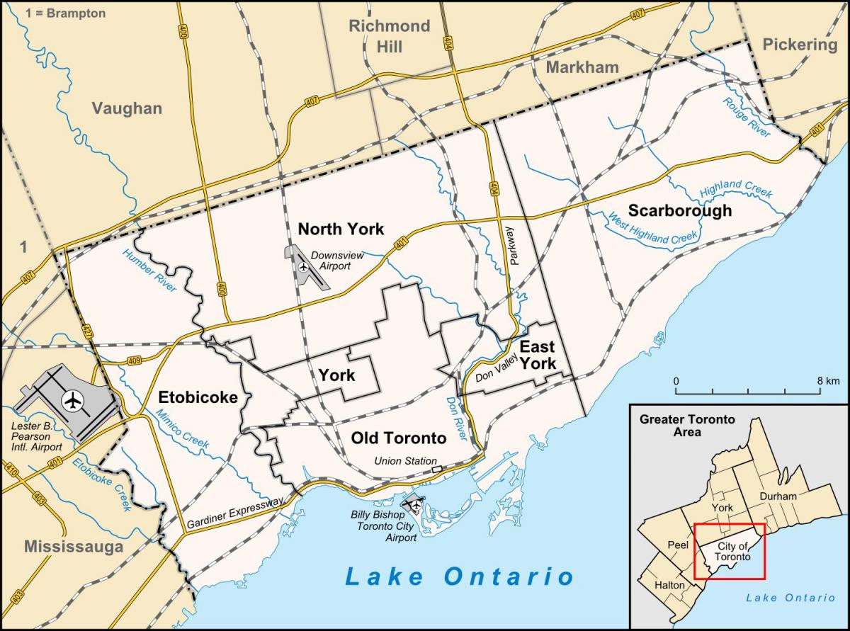 Mapa dos aeroportos de Toronto