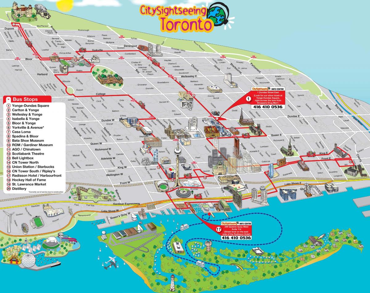 Mapa de Toronto Hop On Hop Off Bus tours