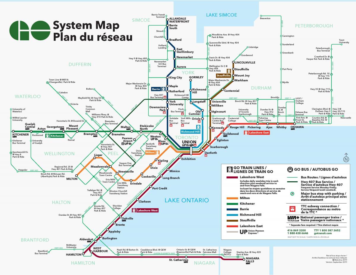 Mapa das estações ferroviárias de Toronto